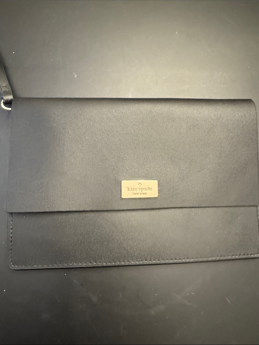 kate spade Black Leather Wristlet with Gold Plaque